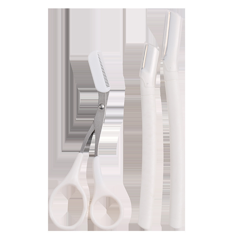 3 PCs eyebrow comb eyebrow scissors macro eyebrow trimmer with comb scissors suit novice professional safety tools scratch-proof household