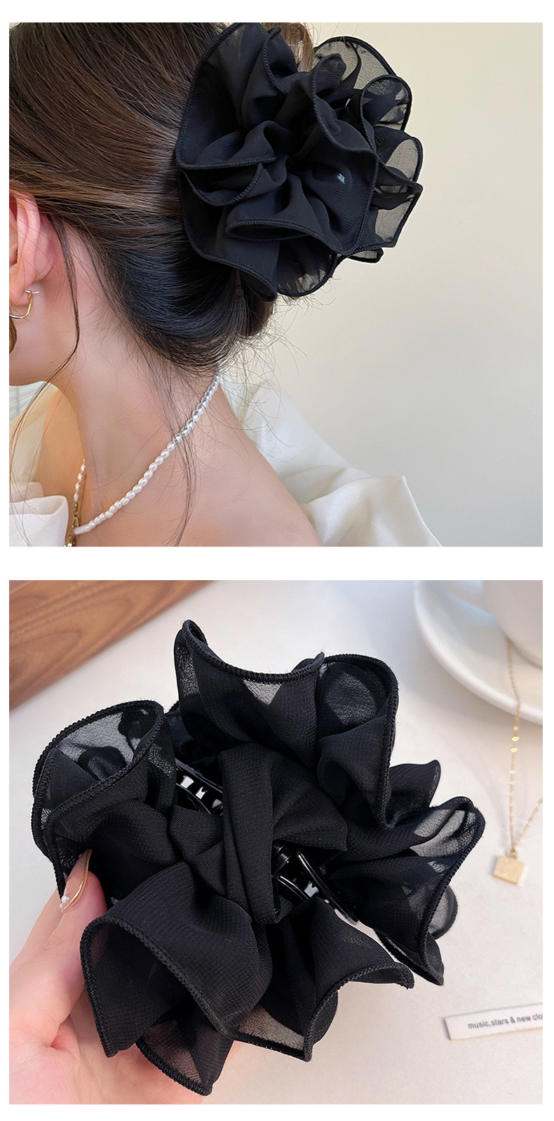 Korean Style Simple Mesh Flower Grab Hair Clip Plate Elegant Shark Clip Back Head Headwear Hairpin Creative ins Hair Accessories_voghion.com