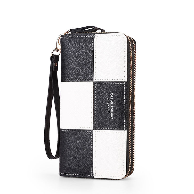 Wallet Girl's Long Hand Wallet Women's 2023 New Three-color Stitching Simple Zipper Mobile Phone Bag Wallet Wallet