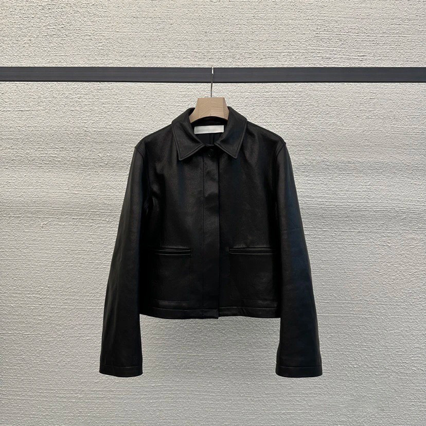 2024 spring new Korean designer casual retro neutral style handsome motorcycle lapel short leather jacket