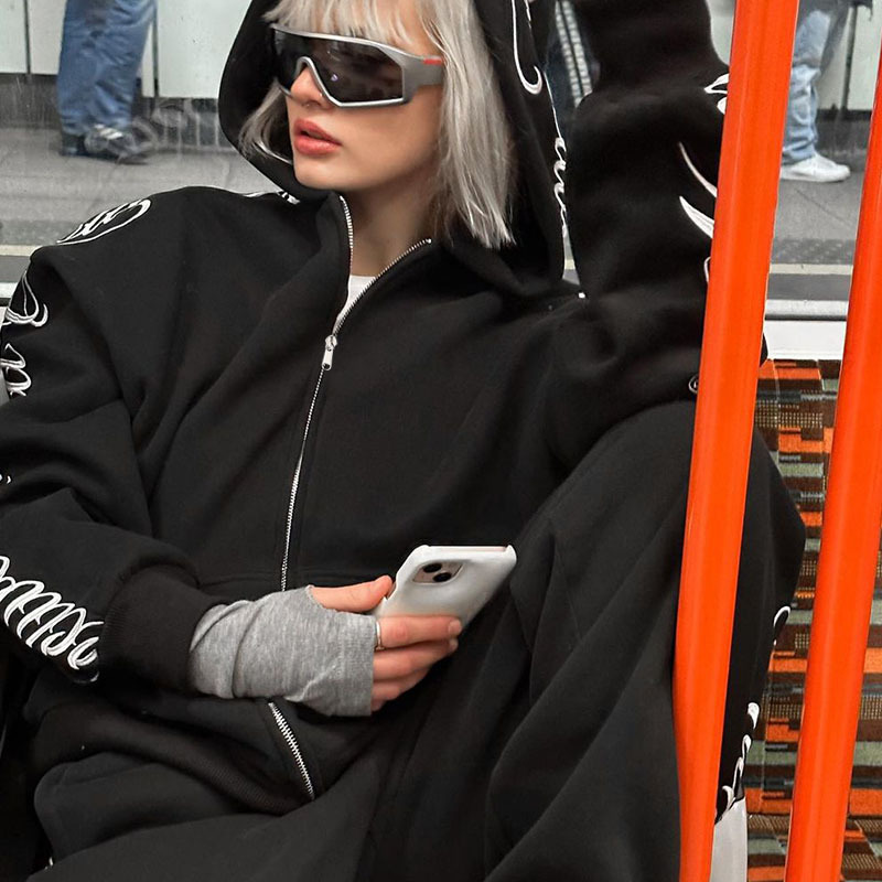 Letter Embroidery printing fashion brand same cardigan coat European and American loose zipper hoodie men's and women's sweater one-piece delivery