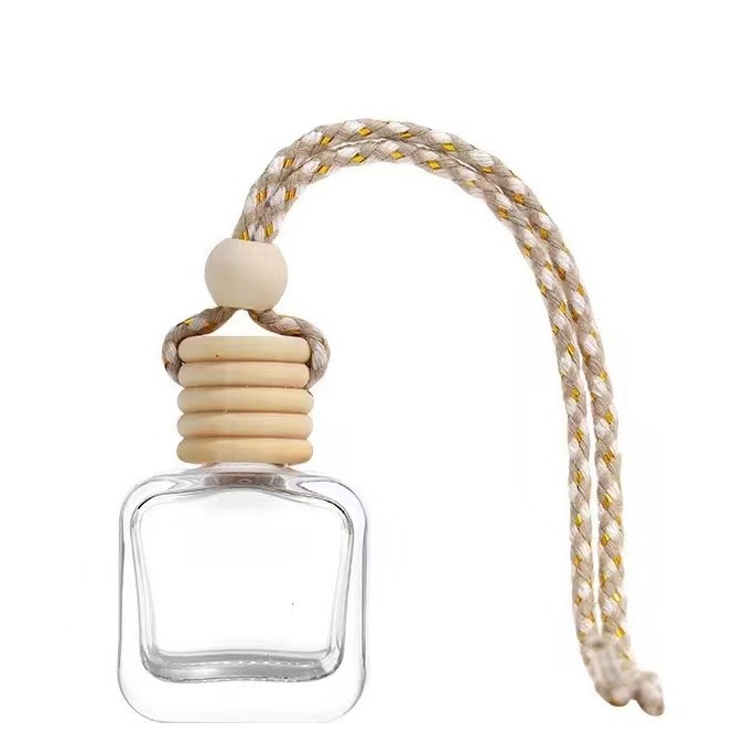 10ml car pendant perfume bottle with rope wooden lid aromatherapy glass empty bottle transparent car aromatherapy pendant bottle
