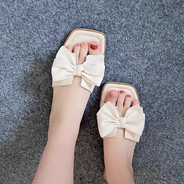New Fairy style beach shoes women's bow slippers women's summer outdoor wear fashionable all-match girl's heart flat sandals