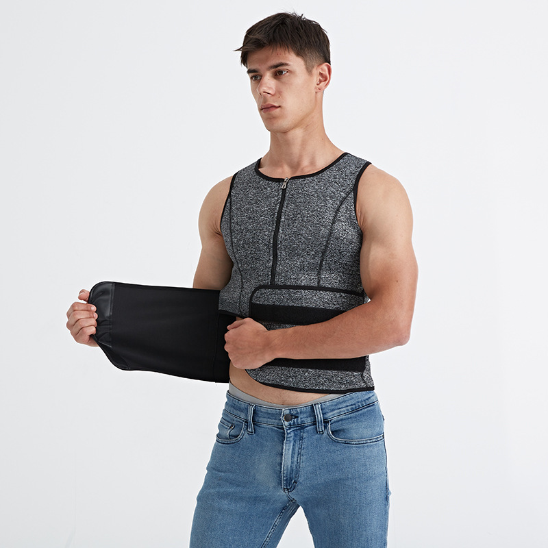 Cross-Border Men's sports corset zipper sweat tight workout clothes sweat vest waist sweat corset