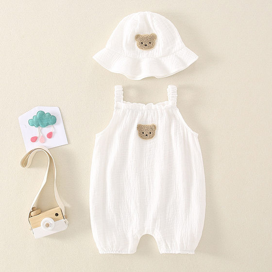 Newborn baby boys and girls summer thin strap boneless cotton gauze one-piece romper super cute western style romper