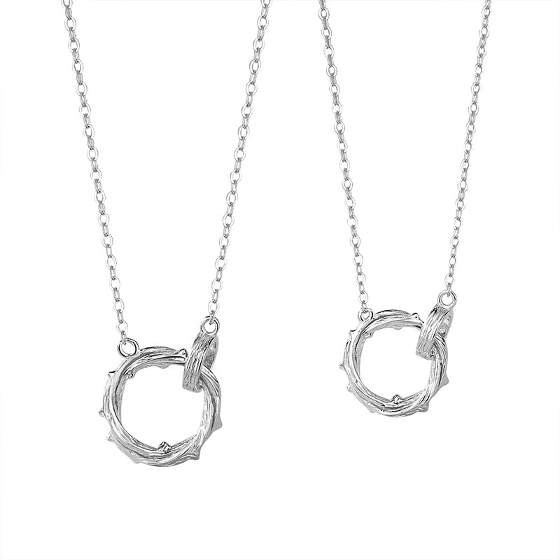 Original Thorns Couple Necklace Sterling Silver ins Mori Tree Vine Double Ring Clavicle Chain Pair Autumn Valentine's Day Gift