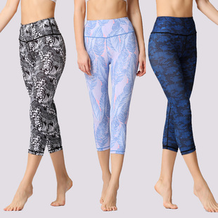 Amazon ins New Printed Yoga Pants Women's European and American Yoga Suit Capri Pants High Elastic Breathable Sports Fitness Pants