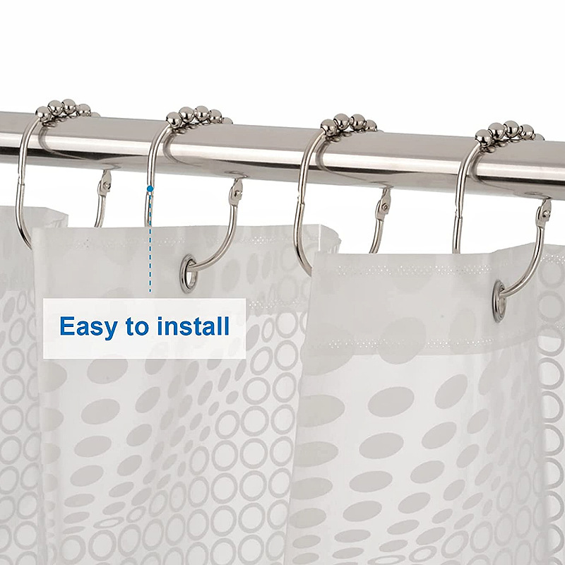 Cross-border stainless steel anti-rust metal shower curtain hook smooth peanut snap type buckle five ball shower curtain hanging ring
