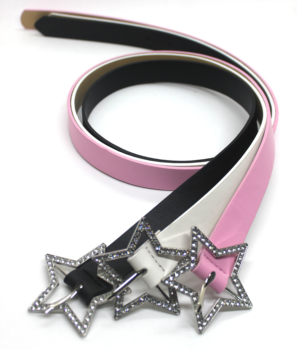 Nowość w stylu Spice Girl Millennium Pink Belt Amerykański styl Metalowa klamra Pięcioramienna gwiazda Pełny pas wiertniczy Pasek na każdy mecz_voghion.com