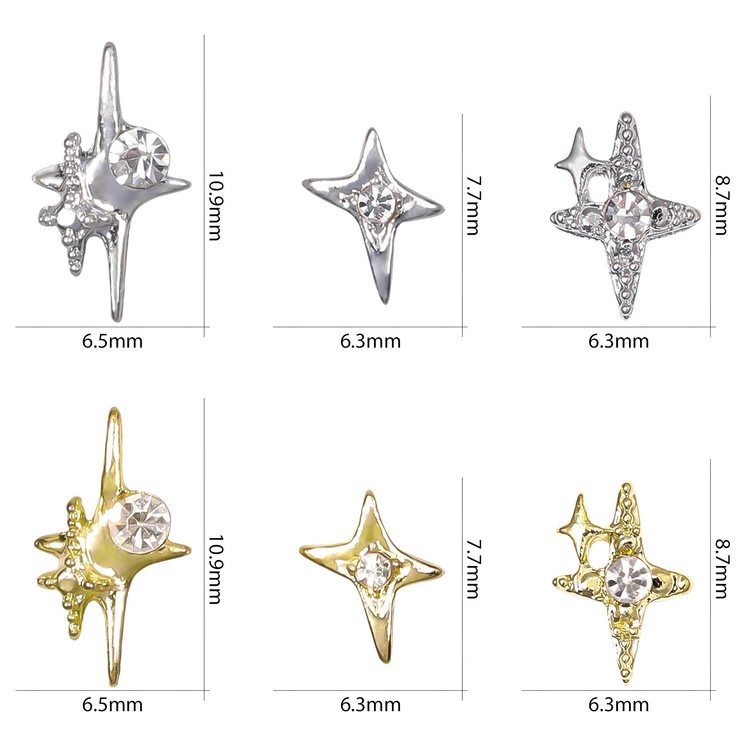 2024 Cross-border Hot Sale Y2K Star Mans Alloy Nail Art Jewelry Star Mans Mini Star 3D Nail Decoration Accessories