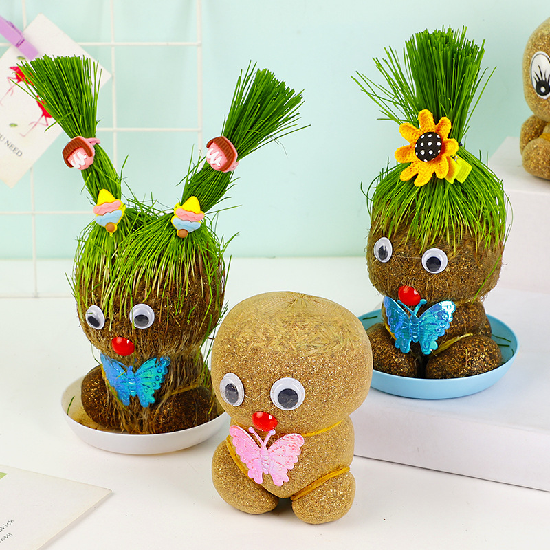 Big eye cute grass head doll grass planting desktop small potted office Christmas gift grass doll wholesale