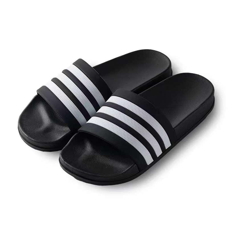 Classic striped couple slippers women's fashion brand three-line slippers plus size slippers men's soft bottom Korean style home fashion outerwear