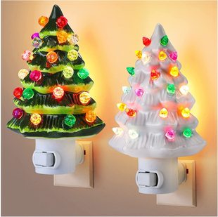 in stock with certified American plug ceramic Christmas tree night light cross-border explosions two-color Christmas tree bedside lamp