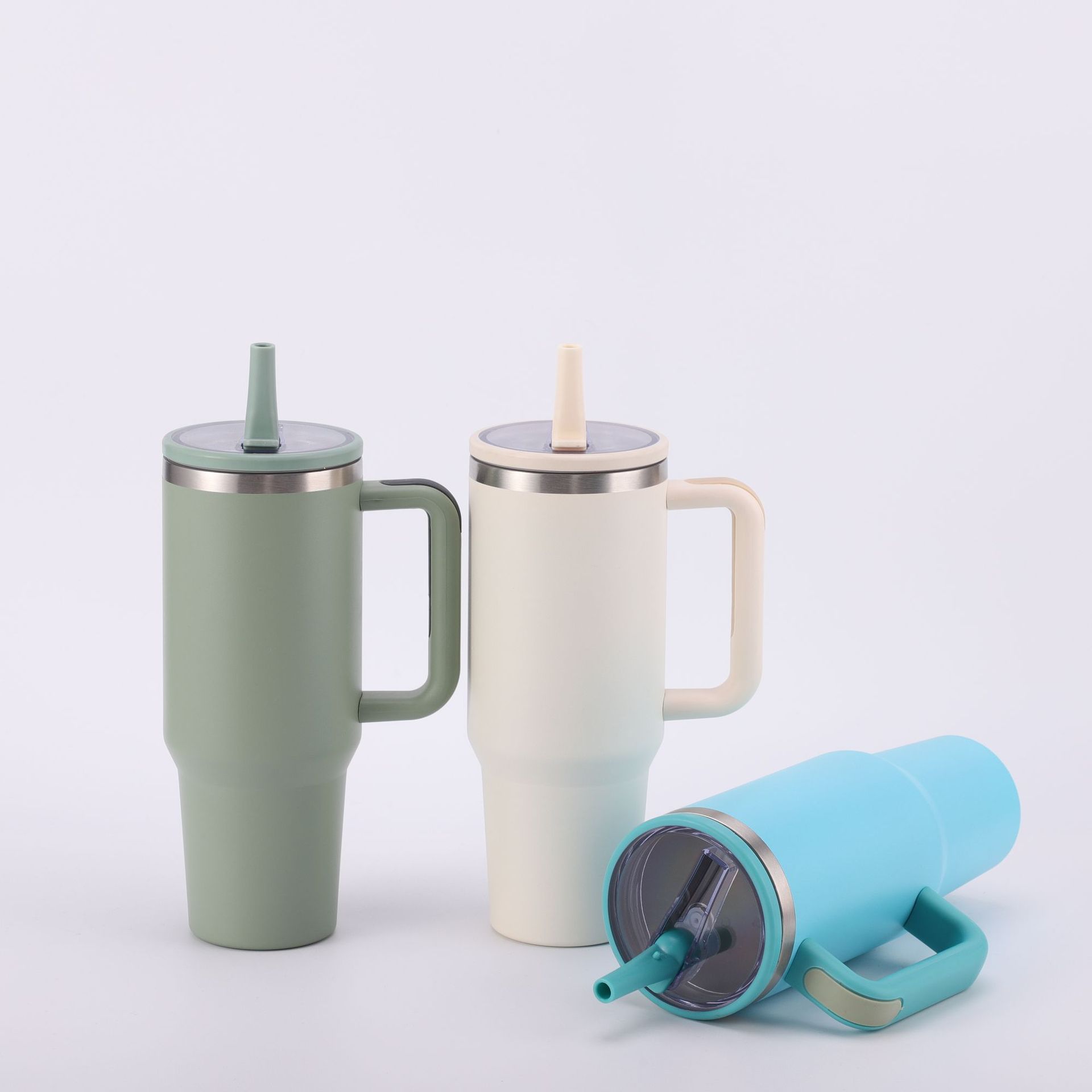 Cross-border 40oz car cup stainless steel large capacity folding straw thermos cup outdoor car with handle water cup