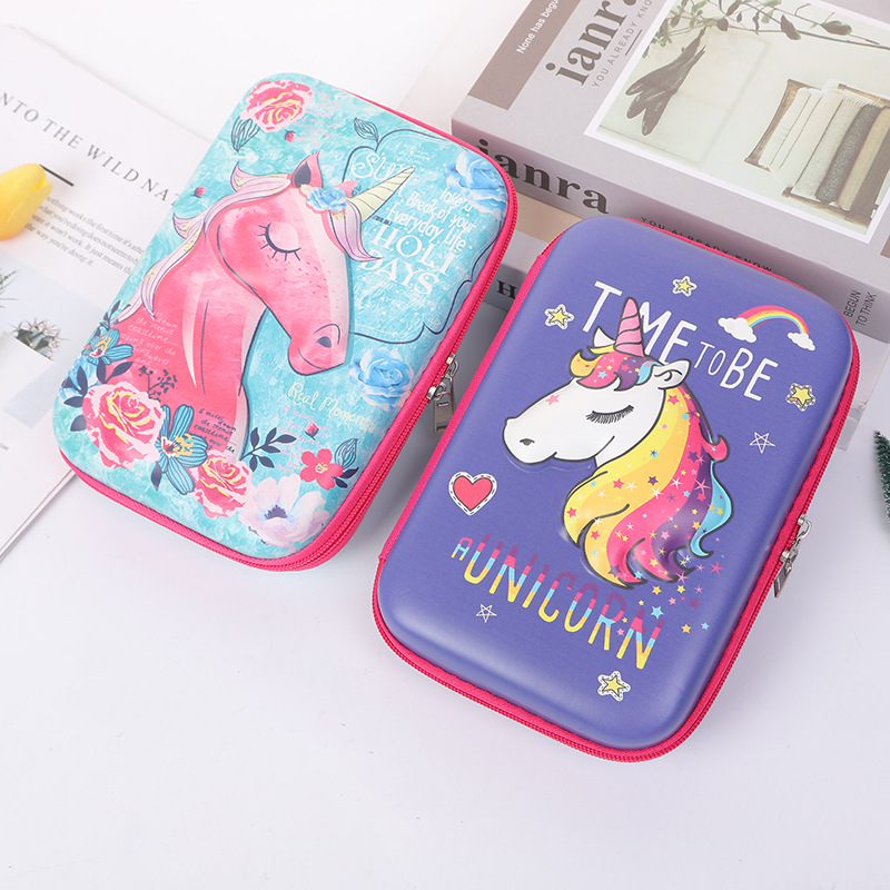 Cyber Celebrity Stereo Stationery Box Children Cartoon Unicorn Pencil Bag Watercolor Multifunctional Pencil Case Stationery Box Gift