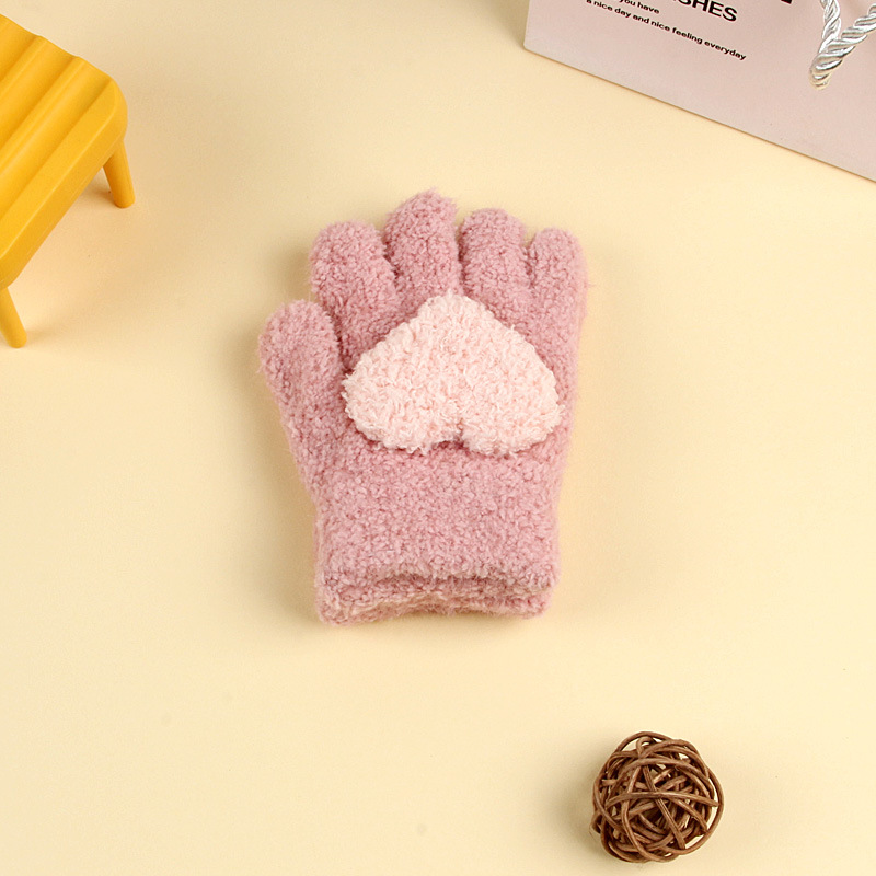 Children's Gloves New Winter Warm Fleece-lined Thickened Five-finger Multi-finger Girl's Baby's Full-finger Cold-proof Love Gloves