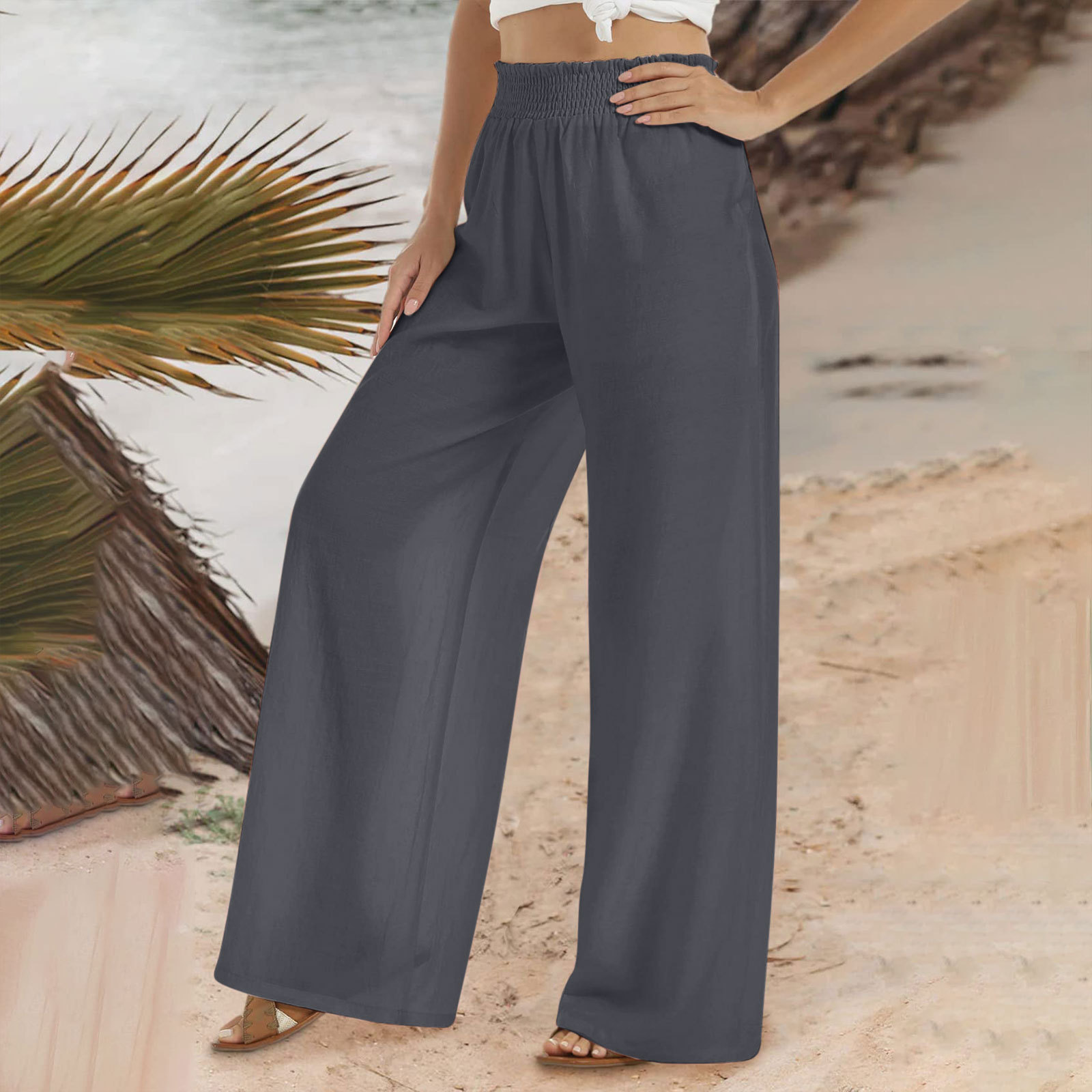 2023 New Rubber Trousers Amazon Women Linen Casual Pants