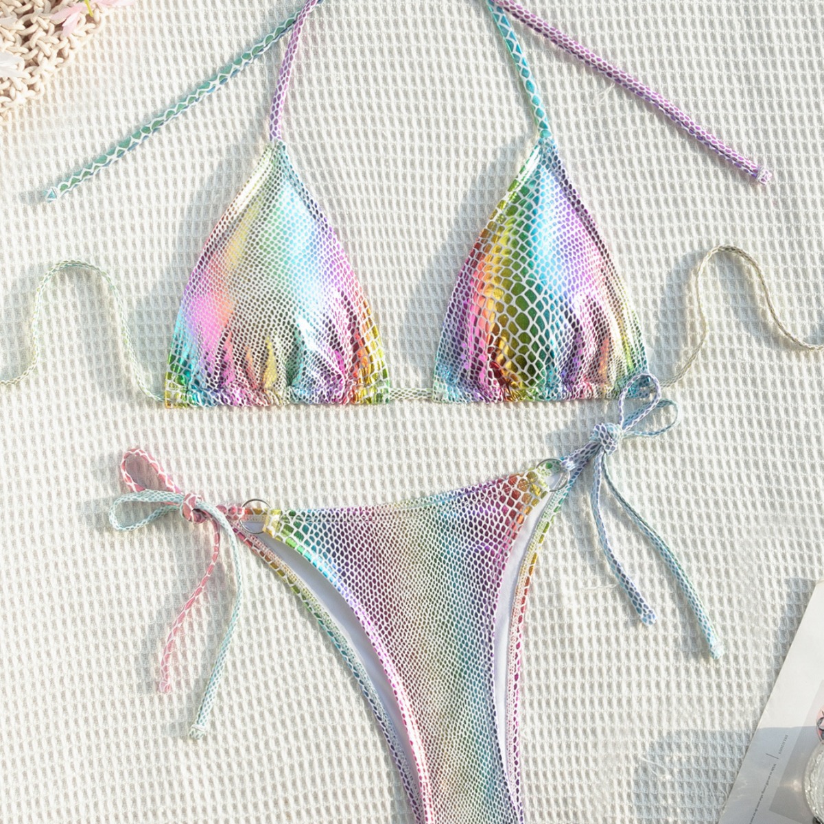 European and American style cross-border bikini color hanging neck strap sexy high-end backless swimsuit swimsuit women's new hot sale