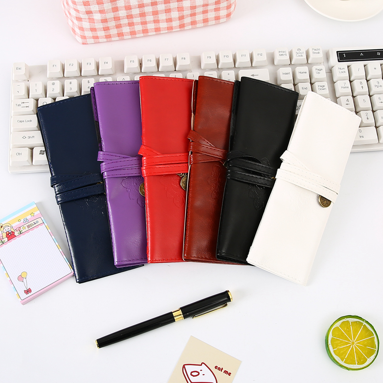 Creative Ethnic Style pu Leather Twilight Pen Bag Roll Pen Curtain Korean Retro Simple Large Capacity Stationery Box