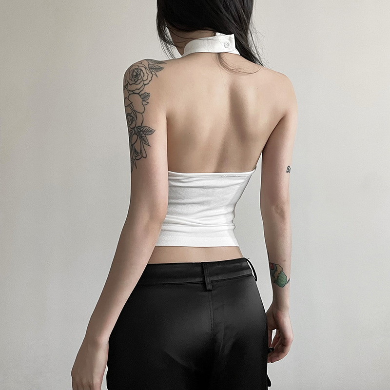 Cross-border 2023 European and American Style Summer New Women's Solid Color Slim-fit Street Fashion Neck Hanging Sexy Backless Vest for Women
