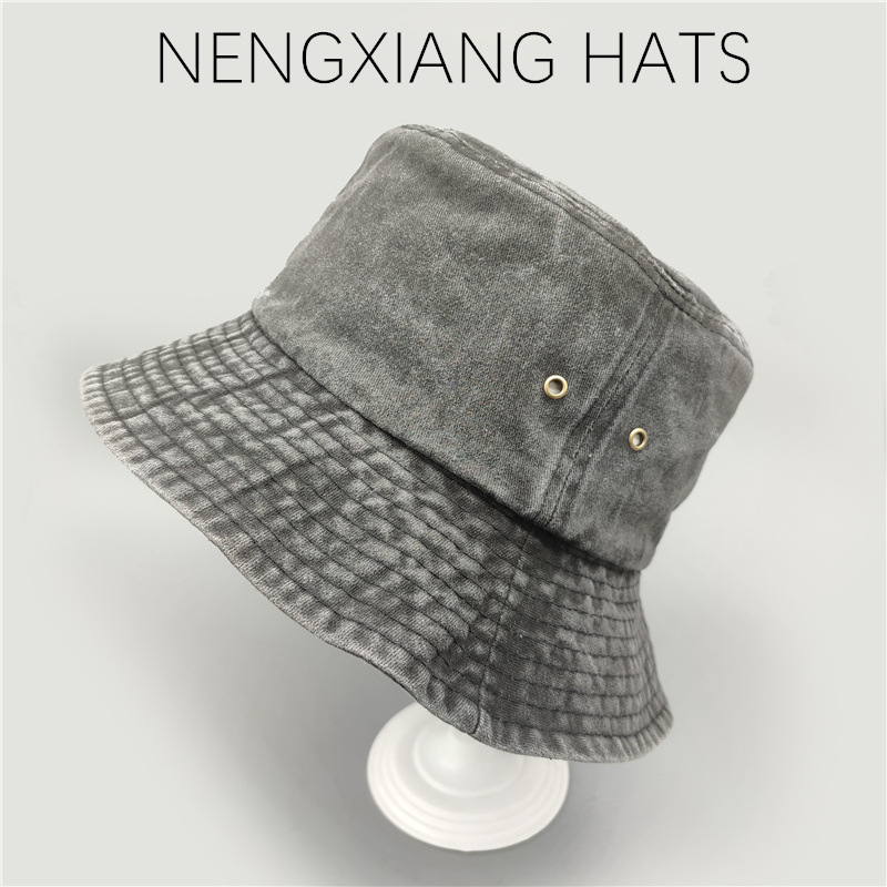 Denim fisherman hat summer washed distressed sun protection sunshade retro solid color basin hat wholesale bucket hat
