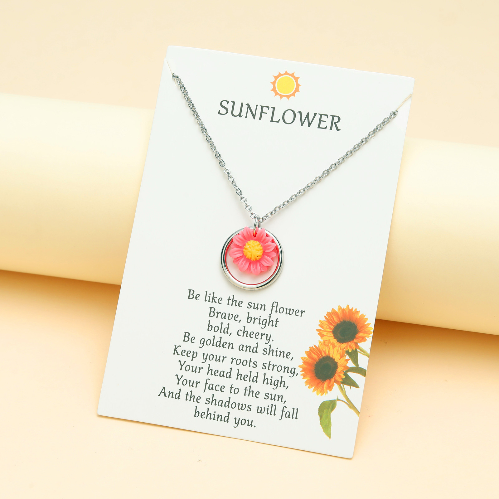 Cross-border new sunflower small fresh clavicle chain European and American personality stainless steel ring sunflower pendant necklace women
