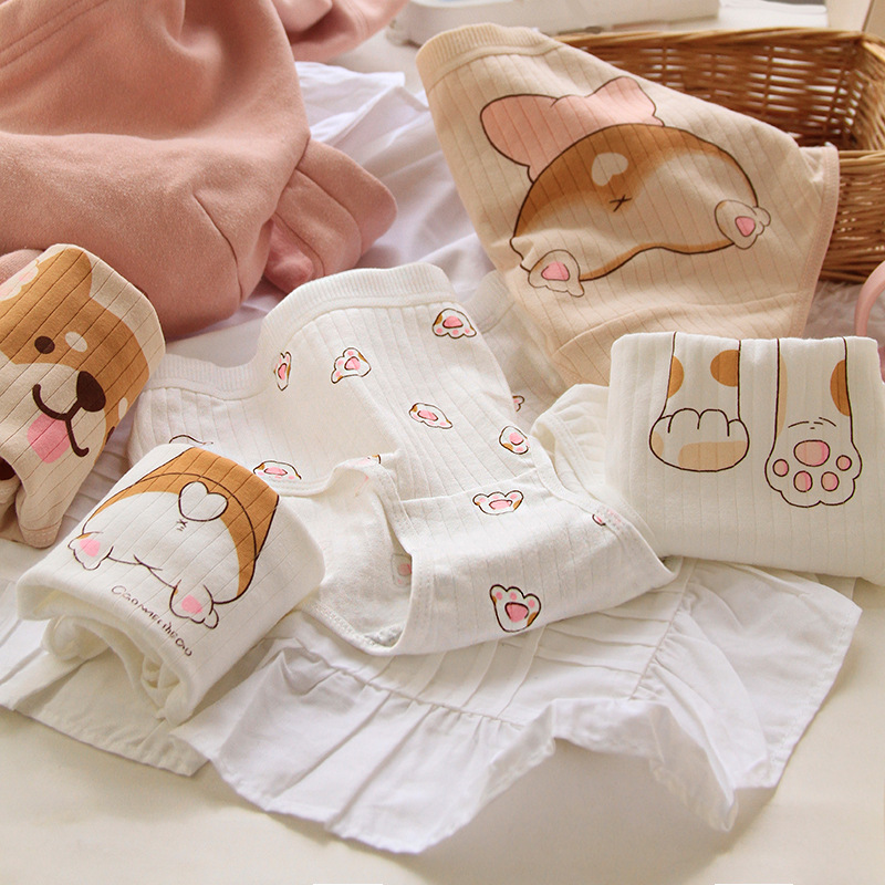Lovely big ass corgi dog cute claw cute girl underwear pure cotton crotch women's underwear plus size 0272
