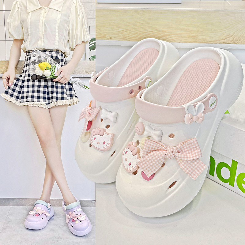 Women's hole shoes for outdoor wear new thick-soled cute cartoon poop feeling home outdoor beach shoes sandals for women