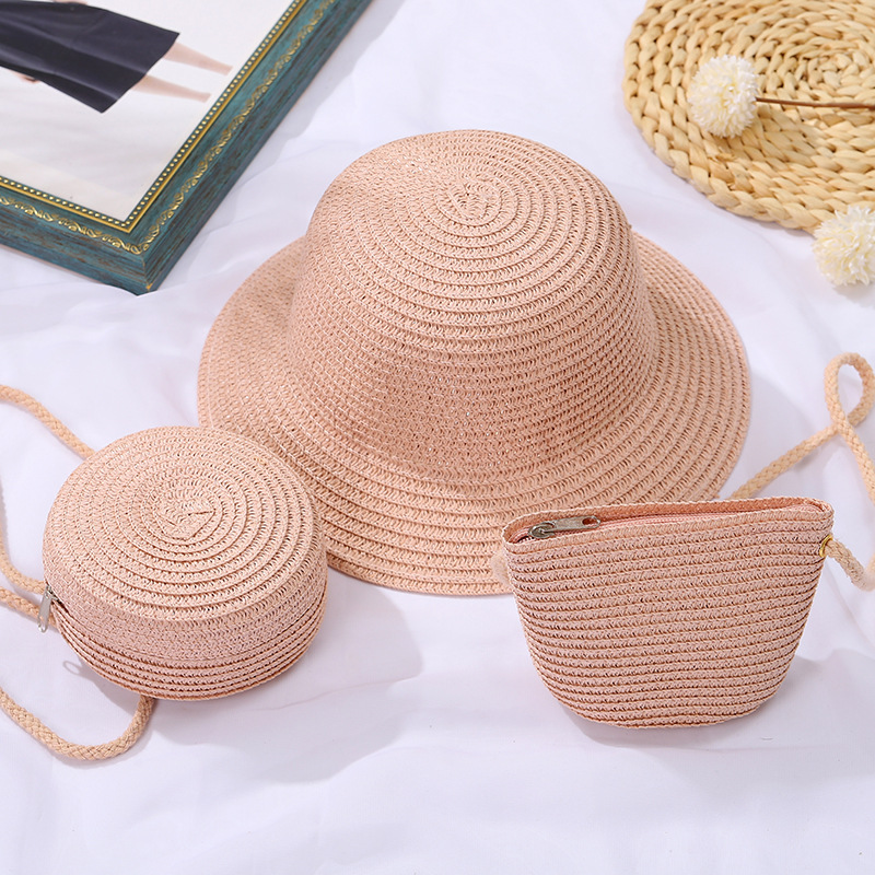 Children's Bag Women's Cute Straw Bag Little Girl Crossbody Boy's Mini Coin Purse Hat Set Summer Seaside