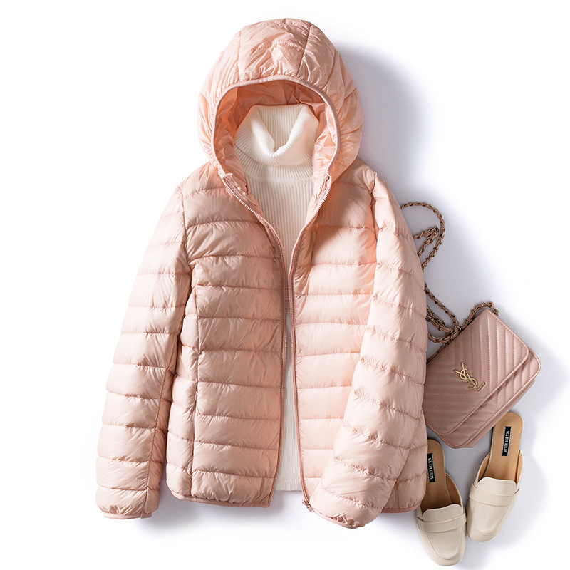 2023 winter new lightweight down jacket women hooded short women's large size white duck down ladies coat women's wholesale