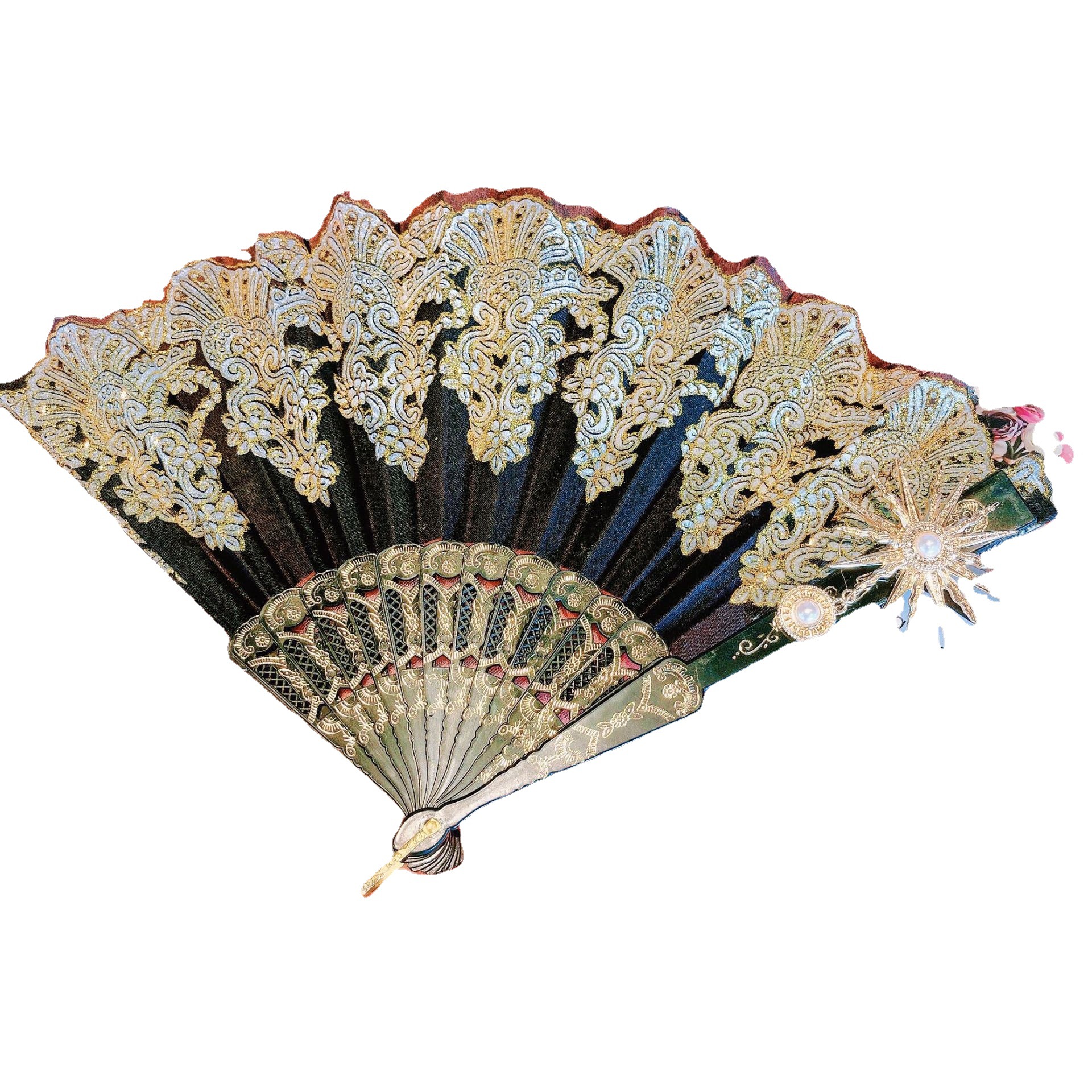 lolita lace fan gorgeous retro European style rose folding fan tea party style dark dead comic exhibition cos props