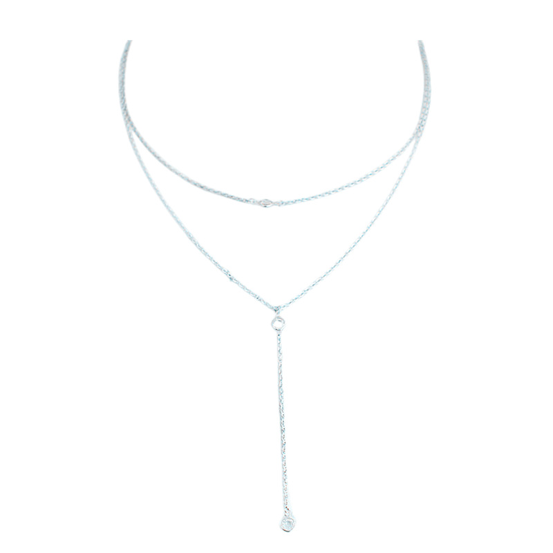European and American cross-border jewelry fashion women's acrylic Diamond clavicle chain simple double-layer double-sided transparent rhinestone necklace