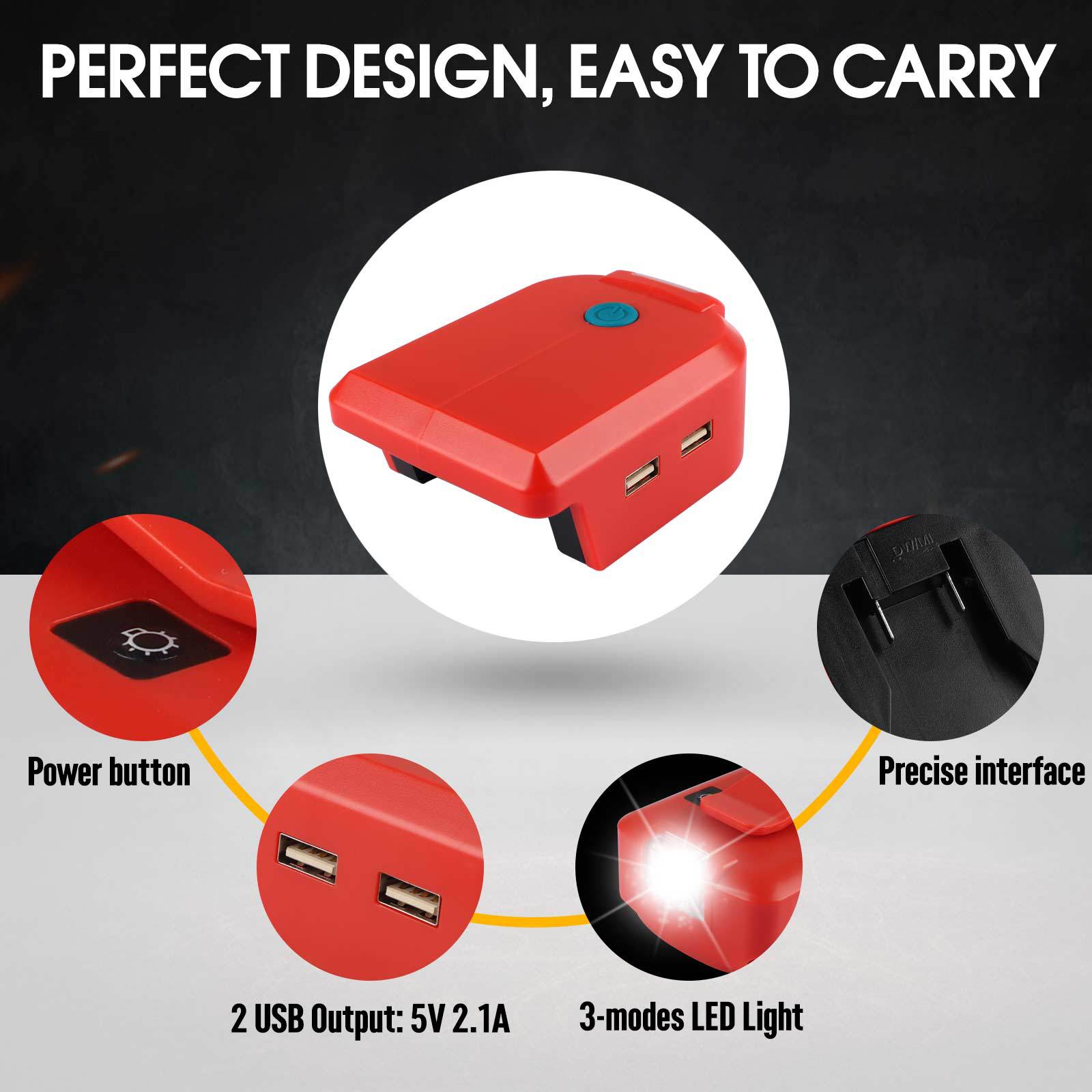 For Makita Dewei Miwachi Bosch Bader 14.4-20v lithium battery USB1 TYPE-C * 1 mobile lamp