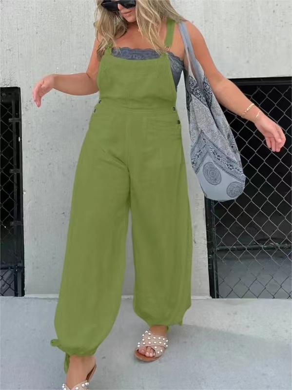 2023 European and American cross-border foreign trade Women's suspender jumpsuit solid color stitching suspender ankle-tied trousers