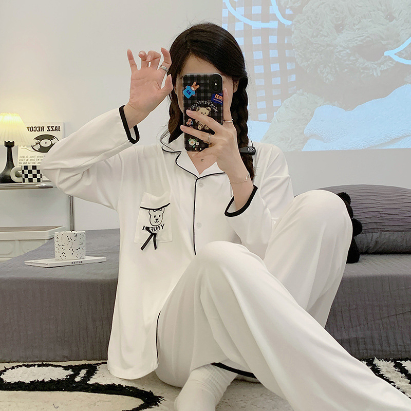Live Spring and Autumn New Pajamas Women's Long-sleeved Thin Loose Women's Lace Home Clothes Internet Celebrity Two-piece Outfit