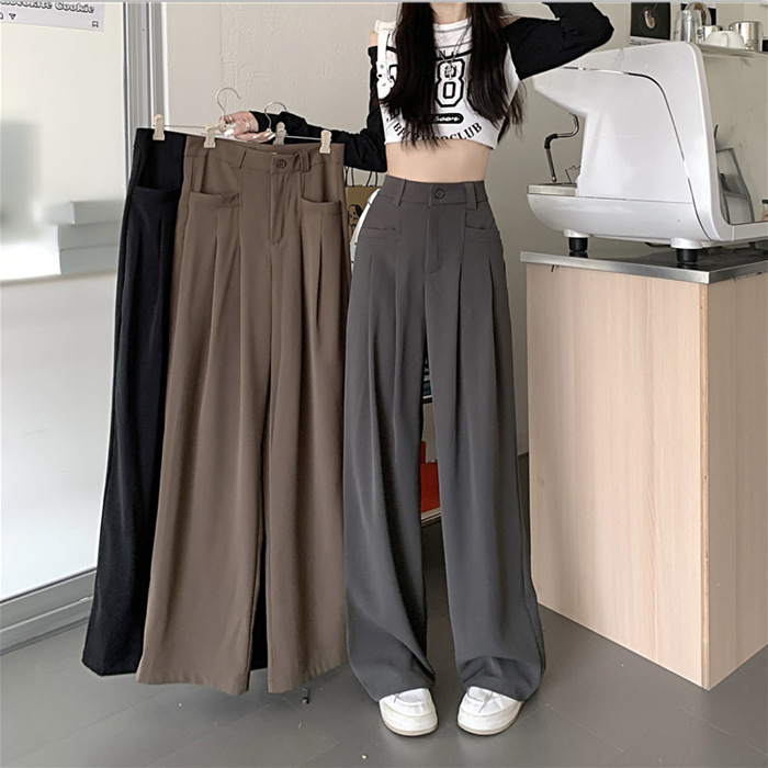 Spring and Autumn suit pants 2023 new popular gray draping suit pants high waist wide leg casual pants for women spring and autumn