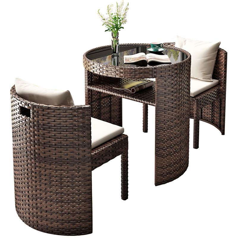 Outdoor Rattan Chair Three-Piece Set Balcony Leisure Table and Chair Backrest Rattan Chair Collectable Courtyard Rattan Furniture Waterproof Sunscreen