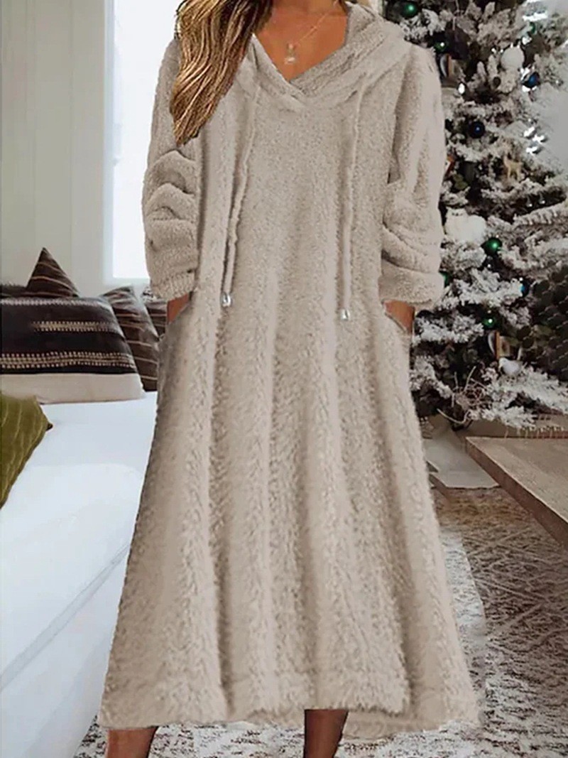 Cross-border 2023 new autumn and winter European and American Amazon loose casual fluff hooded long sleeve dress home wear