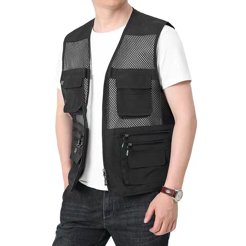 Workwear Vest Men's Multi-Pocket Functional Vest Thin Mesh Vest Fishing Photographer Mountaineering Suit Waistcoat