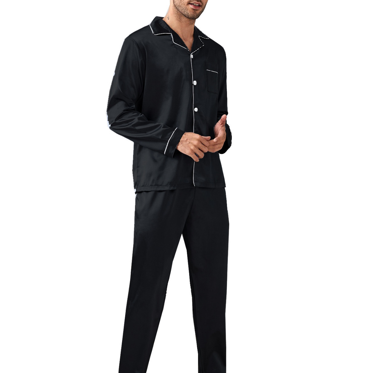 European and American Home wear men's long-sleeved trousers satin pajamas suit two-piece set home wear luxury Middle East plus size