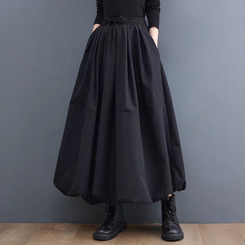 Autumn and Winter new women's clothing chubby girl plus size skirt 200kg loose A- line skirt high waist elastic pettiskirt Black