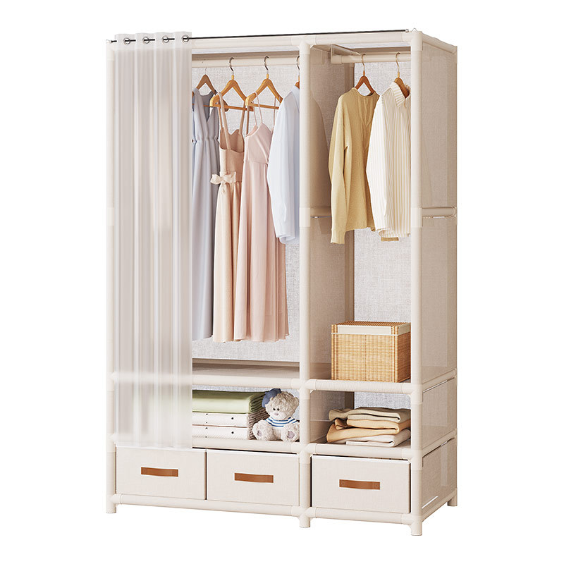 Wardrobe floor small apartment bedroom home durable clothes hanging shelf rental room simple assembly storage cabinet