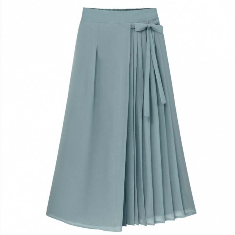 2023 Foreign Trade Spring and Summer New Korean Style Pleated Chiffon Trousers Large Size Elasticated Waist Casual Pants Skirt