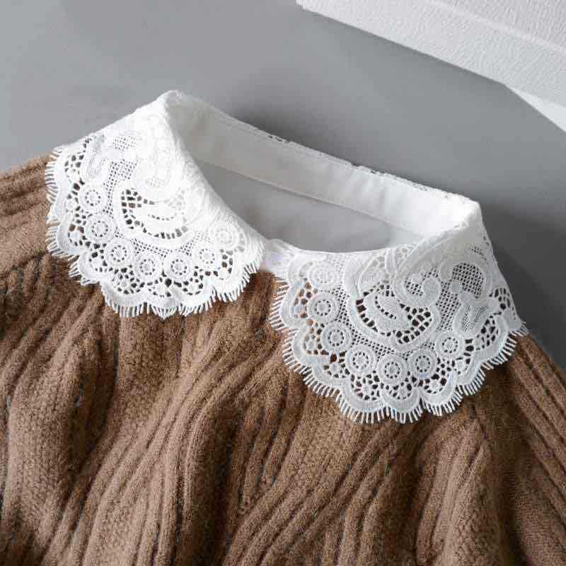 Autumn and Winter Lace Ruffles Pleated Collar Formal Solid Color Adult Korean Version Stand Collar Shirt Versatile Suit White Fake Collar 