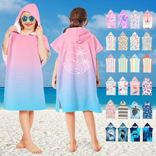2024 new cross-border ultra-fiber children's cloak bath towel hooded cloak quick-drying absorbent swimming towel beach bathrobe