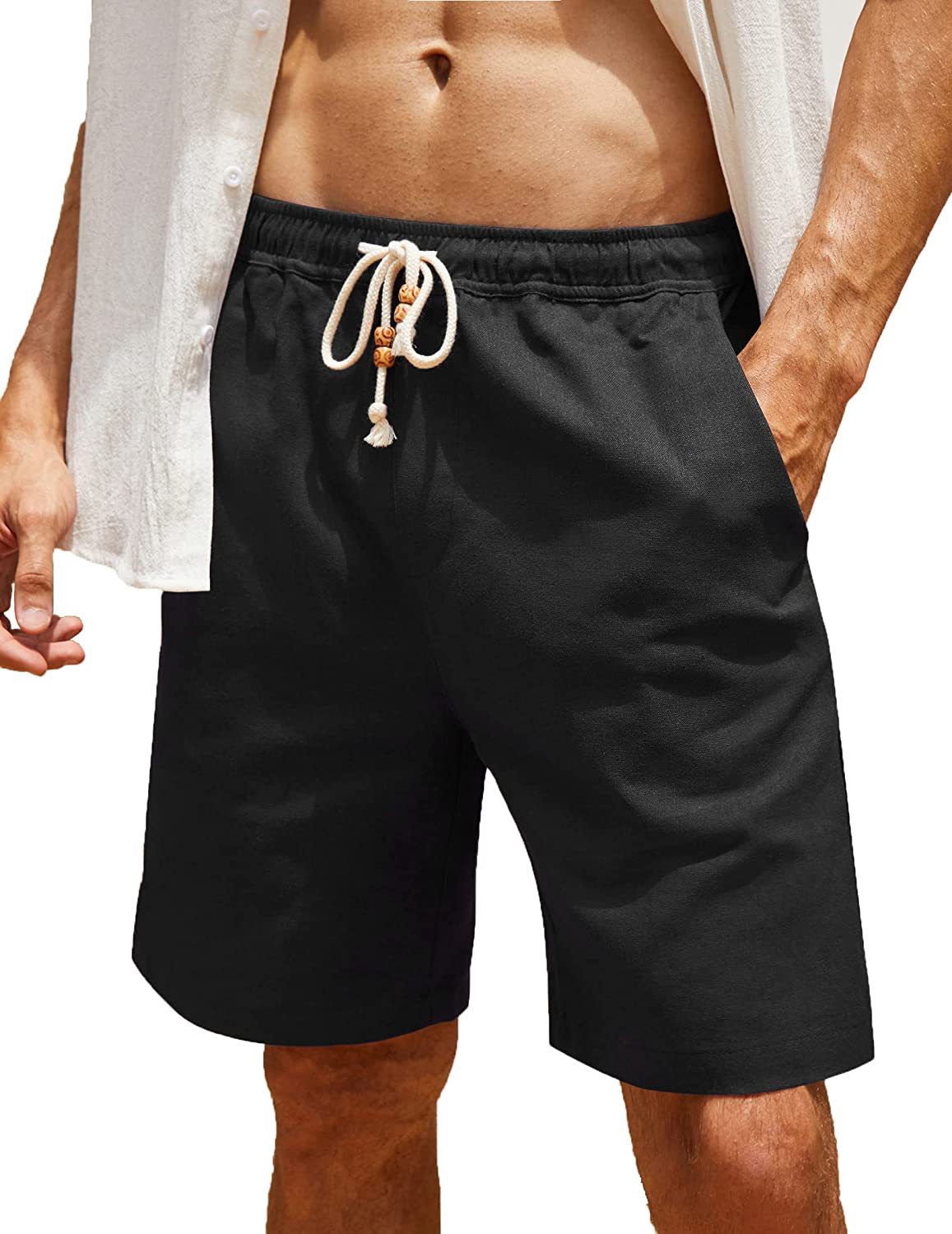 2023 European and American Amazon ebay AliExpress men's shorts cotton and linen lace-up large size pocket casual pants shorts