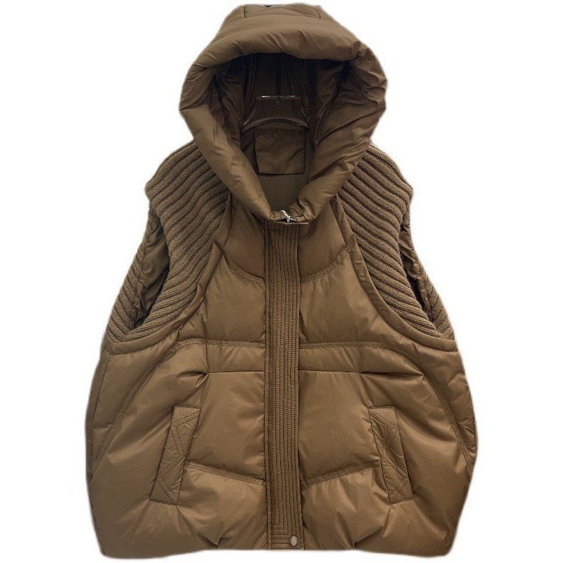Cross-border autumn and winter New down jacket women's vest short hooded thickened knitted wool white duck down vest coat fashion