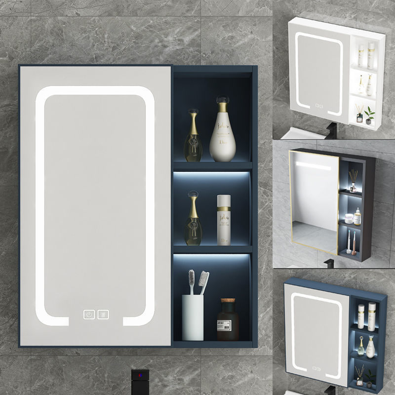 Space Aluminum Toilet Bathroom Intelligent Mirror Cabinet Bathroom Individual Storage Mirror Cabinet Wall-mounted Mirror Box Mirror Cabinet for Small Apartment