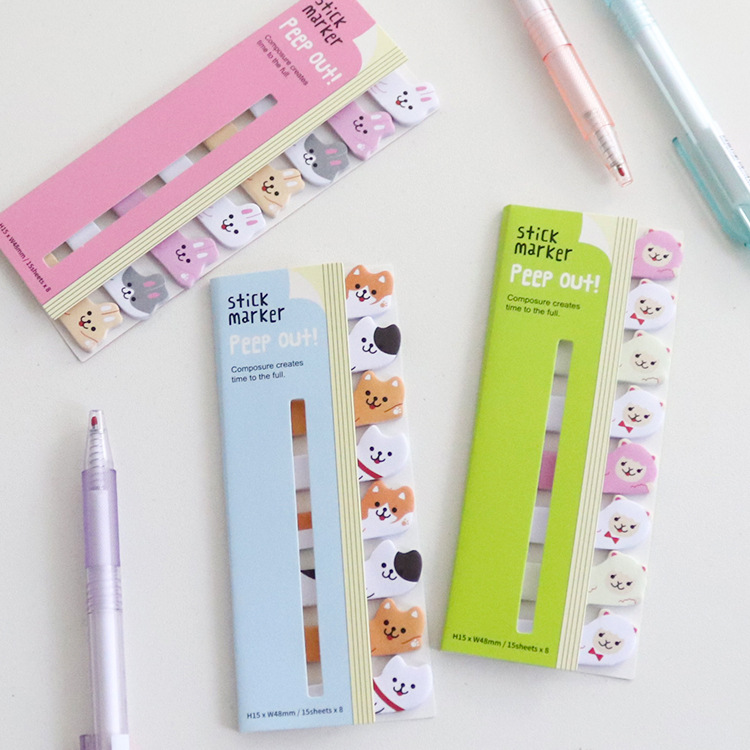 0821 Cute Japanese and Korean Stationery Row Sitting Animal Bookmarks Post-it Notes Message N Post-it Notes
