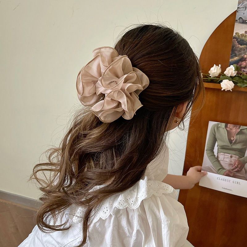 Korean Style Simple Mesh Flower Grab Hair Clip Plate Elegant Shark Clip Back Head Headwear Hairpin Creative ins Hair Accessories_voghion.com